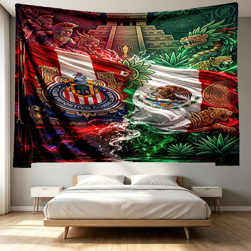 Club Deportivo Guadalajara Print Tapestry - Portable Wall Decor Cloth, for Home, Dorm, Travel, Bedroom, Living Room - Ideal Birthday Housewarming Gift