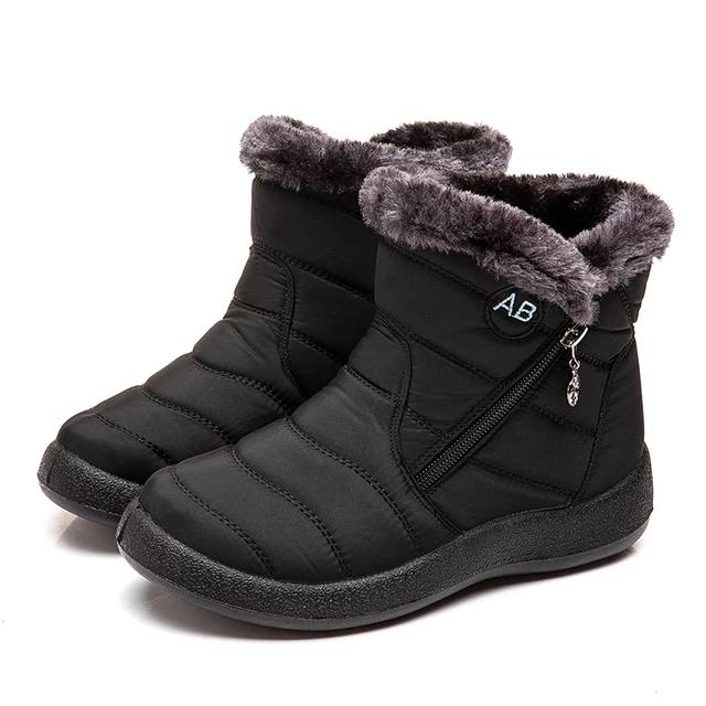 Mode Schnee Damenstiefel Bequeme Damenstiefel Wasserdichte Damenschuhe Reißverschluss Schuhe Frau Weiches Fell Damen Winterstiefel