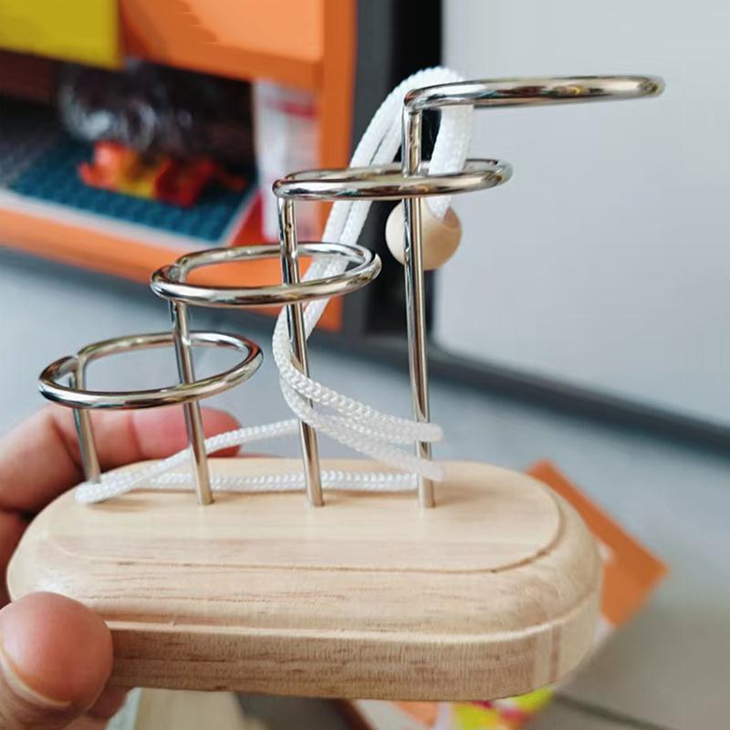Ring- und Seilrätsel Holz-Gehirnjogger für Erwachsene Kinder IQ-Herausforderung Problemlösung Pädagogische Intellektuelle Spielzeuge