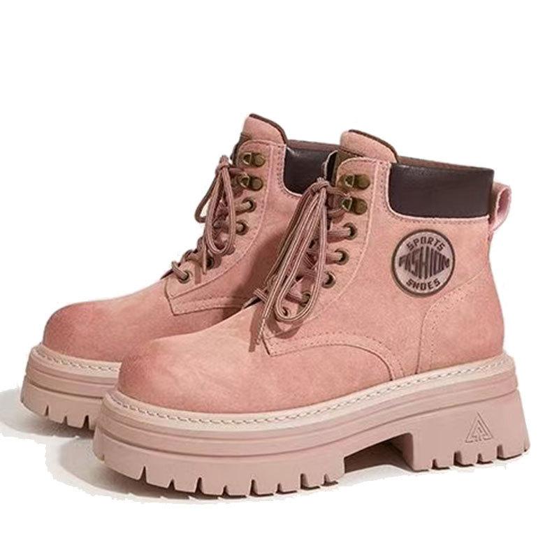 Martin boots women's heightening rhubarb boots spring and autumn small thick-soled four-season short boots