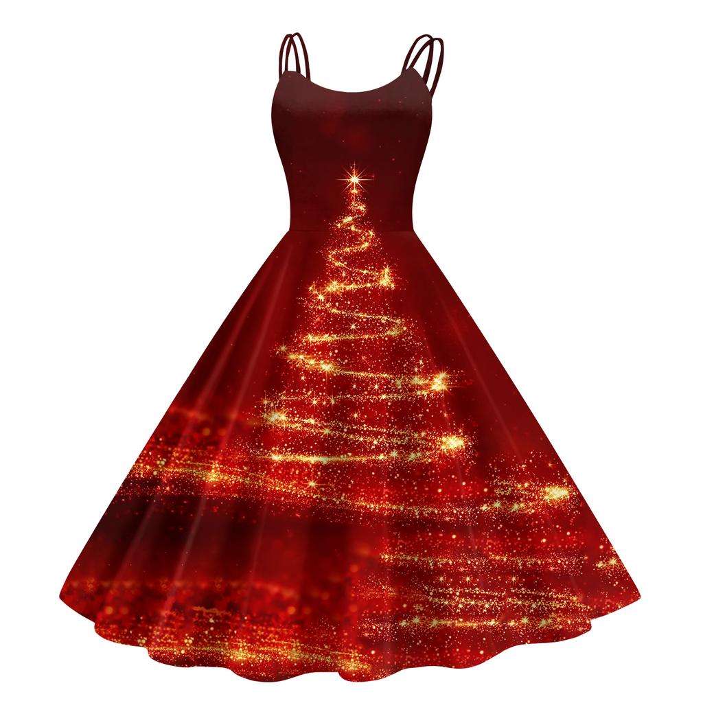Women's Fashion Casual Christmas Print Sexy Off-the-shoulder Punk Retro Dress