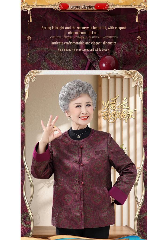 Stylish Spring Autumn Chinese Jacket for Middle-Aged Women: 60s-70s Versatile Long Sleeve