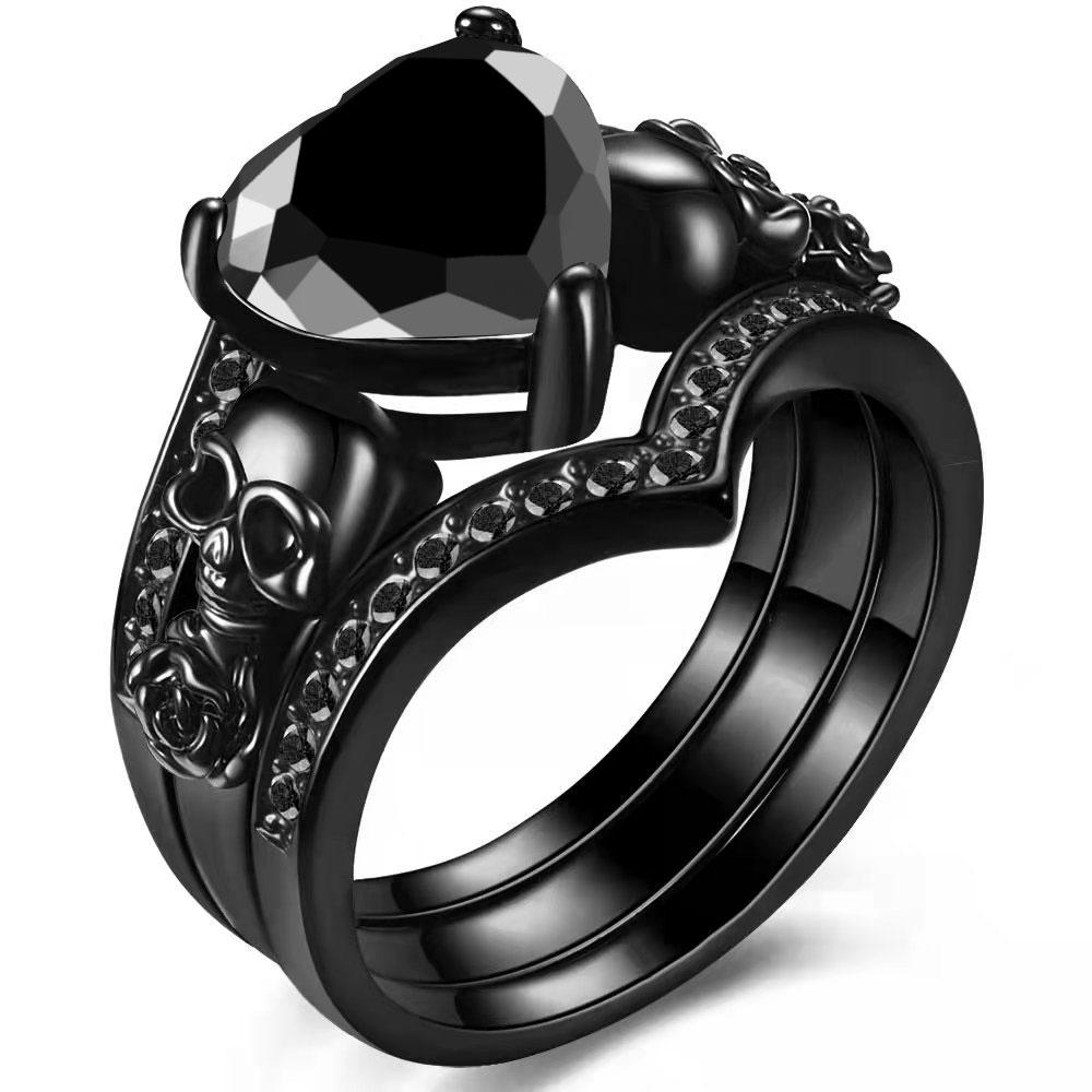 Gothic Skull Engagement Ring Sets Cubic Zirconia Wedding Anniversary Rings Bridal Cocktail Party Biker Zircon