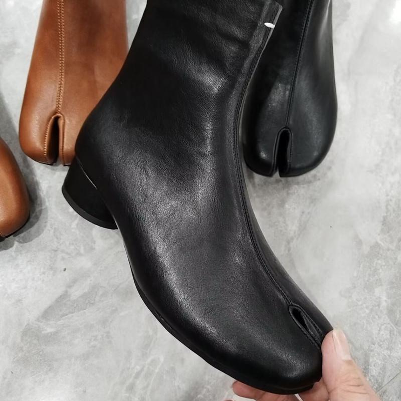 Women Tabi Leather Ankle Boots Chunky