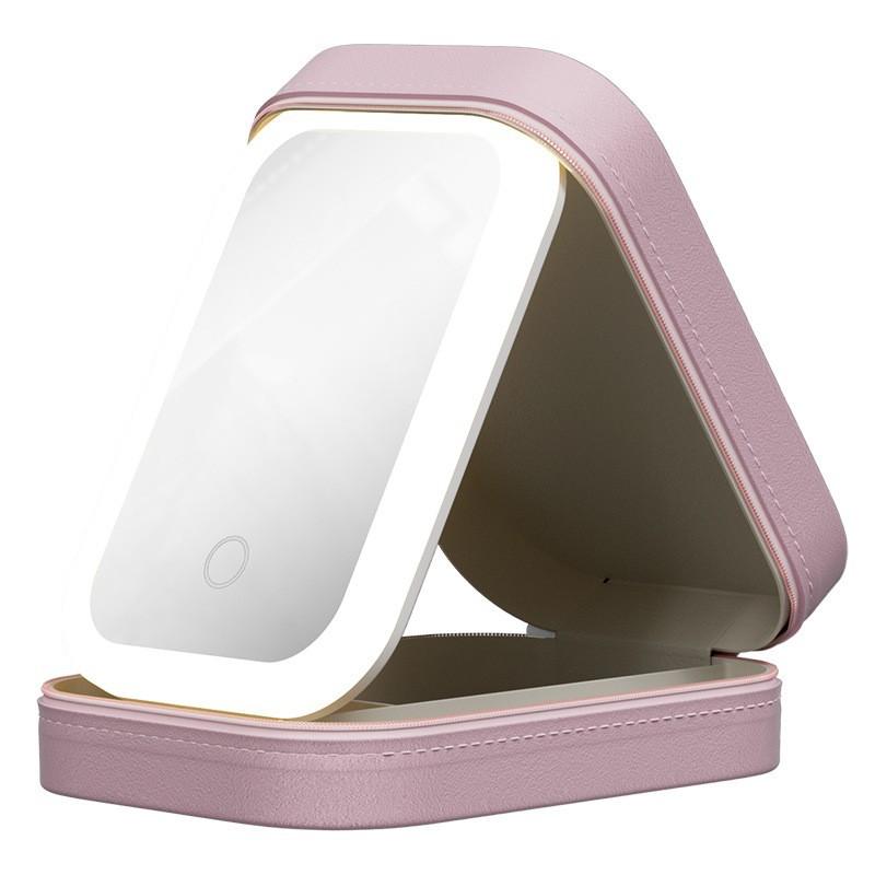 Makeup Bag With Mirror for Women Portable Cosmetic Storage Bag Small Lipstick Brush Wireless Makeup Box With Light Travel Makeup