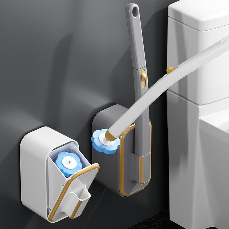 Wall-Mounted Toilet Brush with Long Handle and Replaceable Disposable Head