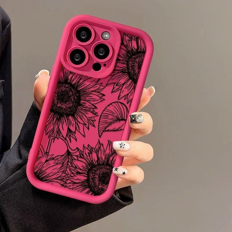 Line Sunflower for iPhone16 ProMax Case 14 Apple 13 Scrub 12/15 Premium 11