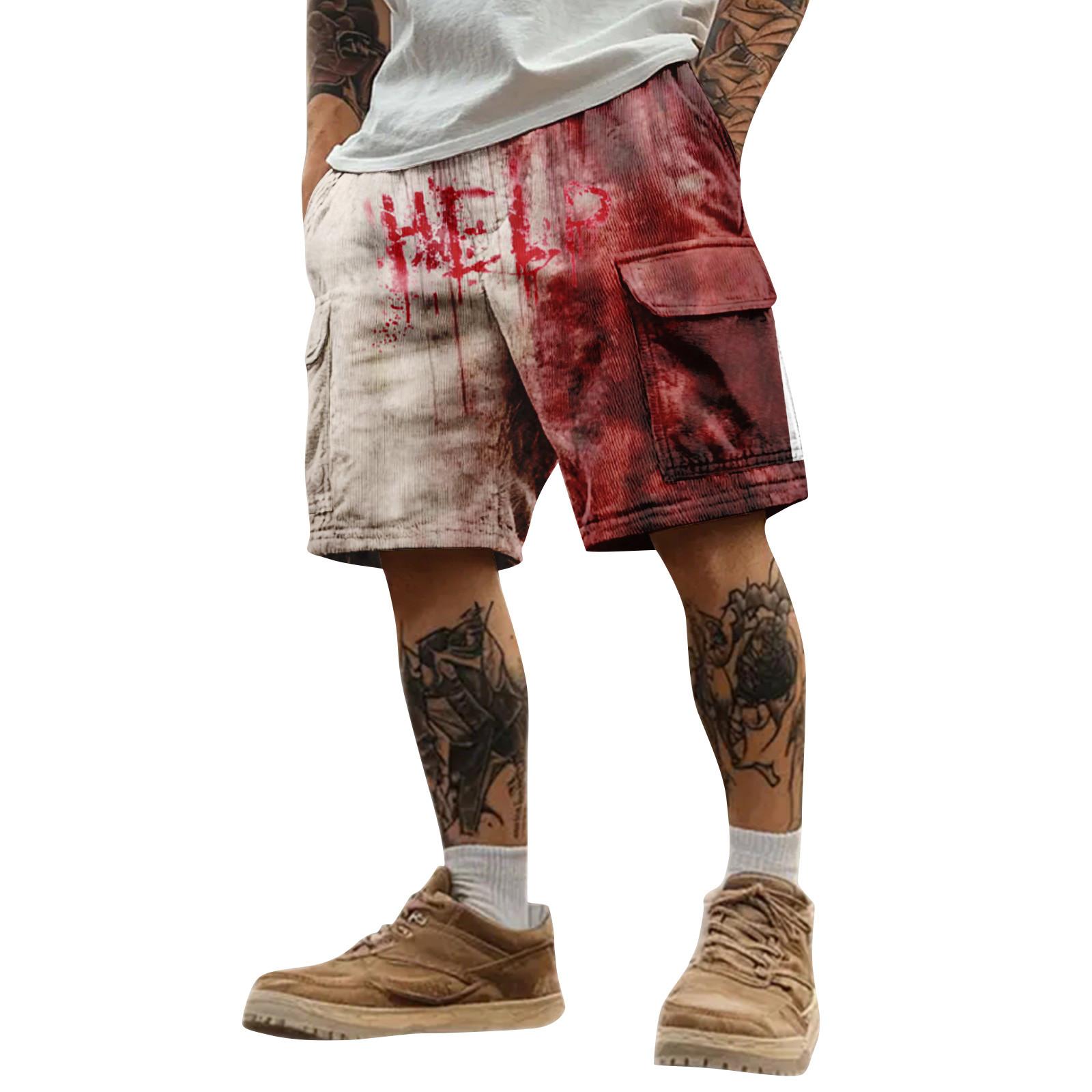 

Мужские спортивные шорты карго с принтом на Хэллоуин, свободного кроя, с несколькими карманами XXXL киноварь