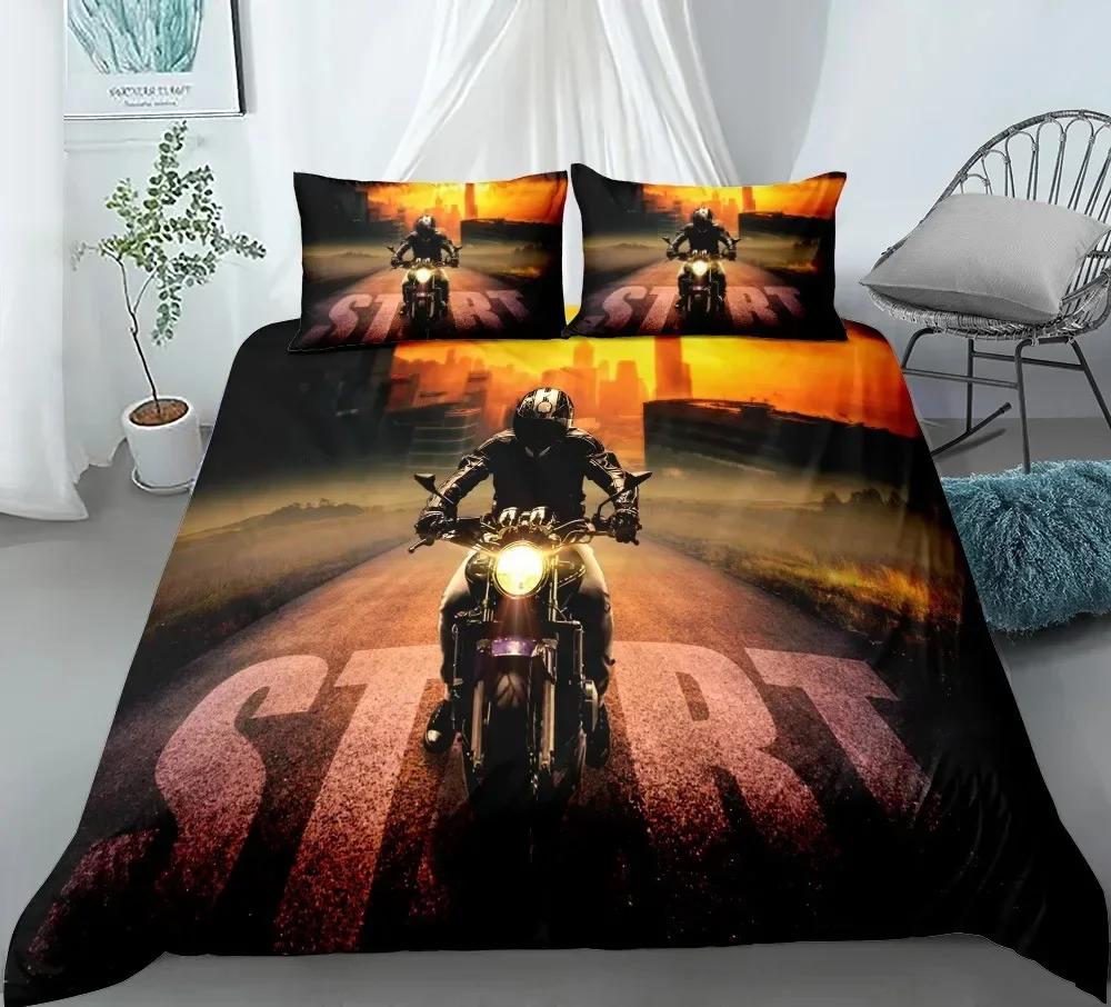 Motorcycle Race Car Bedding Set Single Twin Double Queen King Cal King Size Bed Linen Set