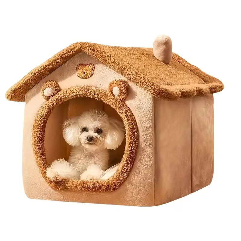 Cozy Pet House for Indoor Cats and Small Dogs, Removable Washable Pet Bed House with Soft Cushion, Warm Winter Pet Sleeping Nest