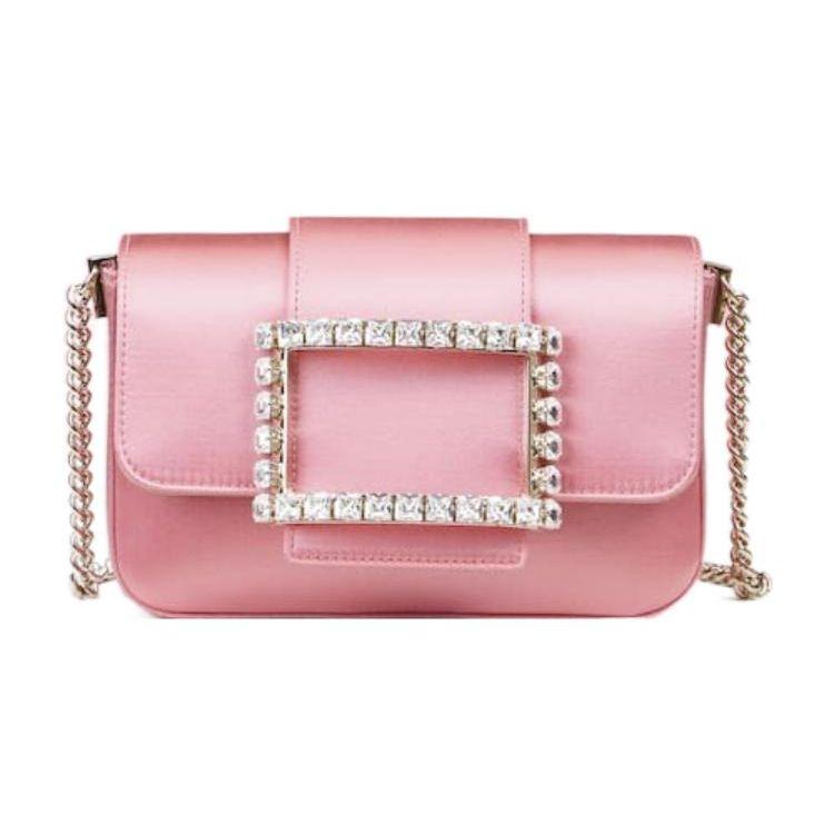 Roger Vivier Rv Tres Vivier Mini Satin Chain Shoulder Bag With Rhinestone Buckle Women shoulder bag Pink RBWANAB1020KE81F46