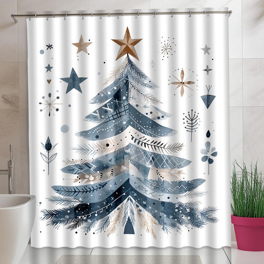 

1Pc Geometric Star And Snowflake Pattern Shower Curtain, Polyester Fabric, Machine Washable, Suitable For Bathroom Decoration W60H190(CM)-1 Pcs