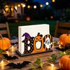 Spooky Home Decor Halloween Wooden BOO Napkin Holder, Cartoon Ghost Pumpkin Witch Hat Paper Towel Kids Room Wood Table Centerpiece for Party & Dining