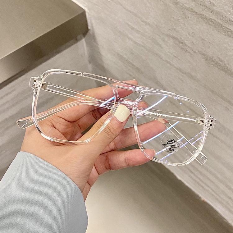 Retro Large Frame Double Bridge Anti-Blue Light Reading Glasses with Clear Lenses