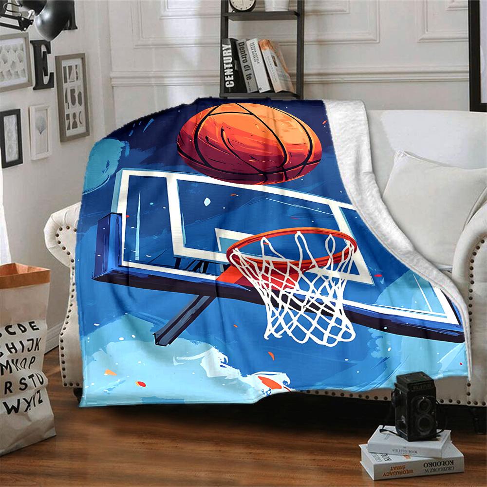 1pc Basketball Hoop Blanket, Lightweight Flannel Throw Blanket for Sofa, Bed, Travel, Camping, Living Room, Office, Couch028
