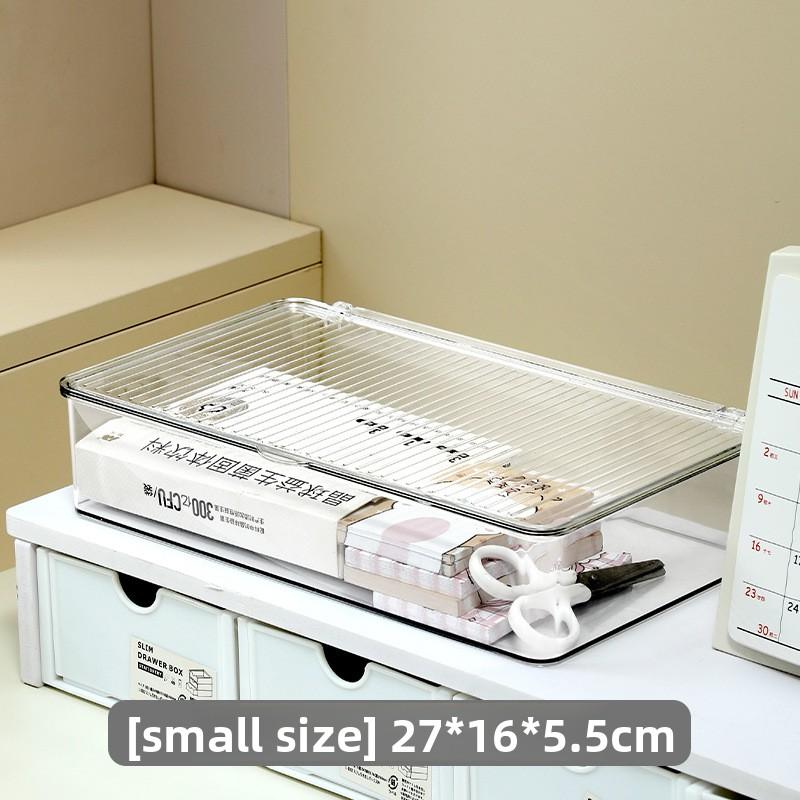 Прозрачный настольный органайзер с крышкой Вместительный пылезащитный ящик для хранения канцелярских принадлежностей на рабочий стол Контейнер для хранения Small 777₽