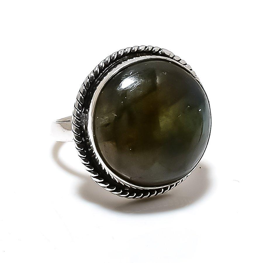 Labradorite Gemstone Handmade 925 Sterling Silver Jewelry Ring Size 8.5 SU-10428