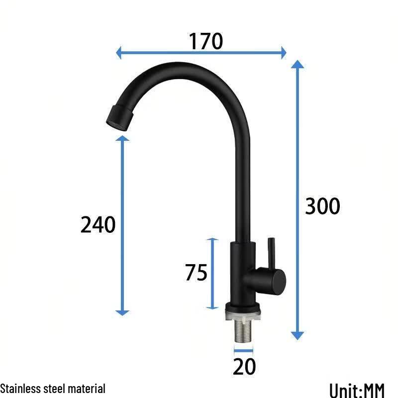 Baimengyang Black Stainless Steel Wall-Mounted Kitchen Faucet