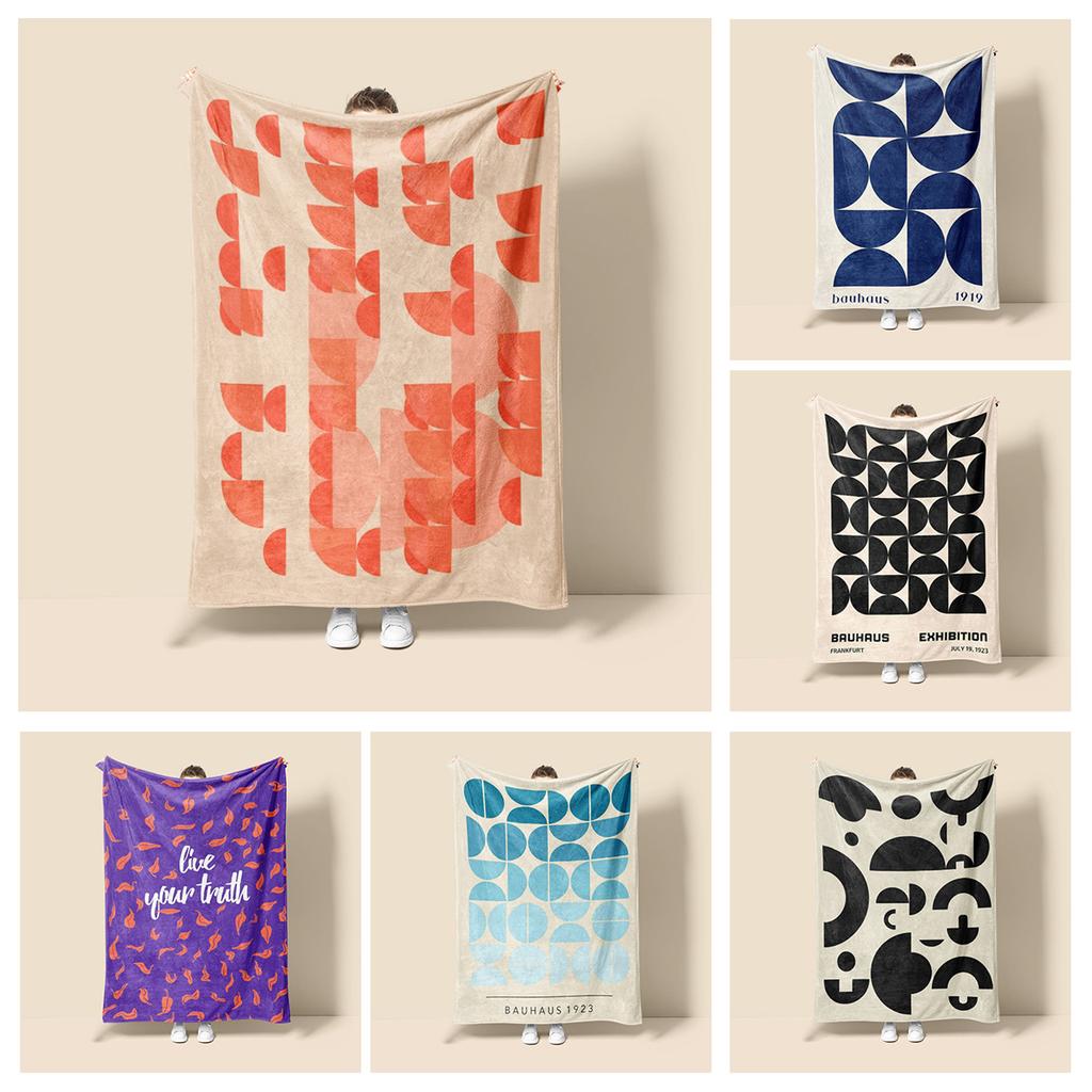 Couverture Couleur Morandi Design Graffiti Botanique Abstrait Minimaliste Scandinave Couverture de Canapé Café Maison Double Usage