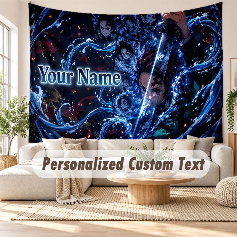 Custom Name Wall Hanging Tapestry,Demon Slayer Decorative Backdrop Tapestry For Dorm Home
