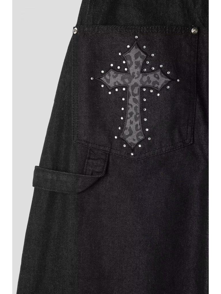 Y2K Retro High Street Hip Hop Cross Pattern Denim Pants
