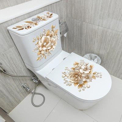 Luxury Gold Pearl Floral Toilet Sticker Waterproof Self-Adhesive Bathroom Decor Sticker Wall Stickers Home Decoration Stickers
