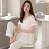 Pajamas women's summer Modal cotton and silk short-sleeved trousers thin summer 1011 new large-size loungewear set