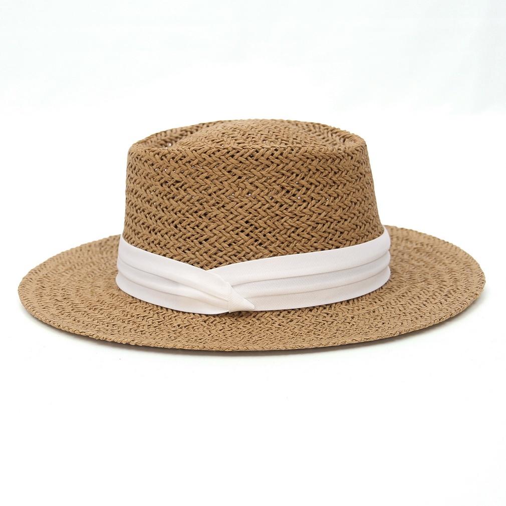 Ladies Flat Top Straw Hat Summer Beach 