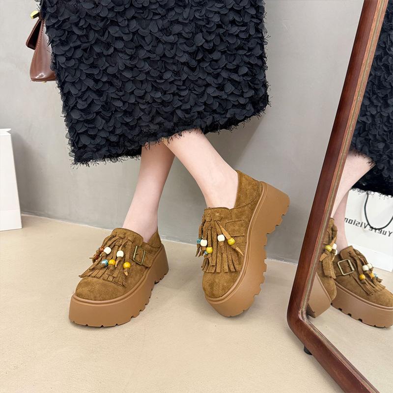 Women's Frosted Leather Thick Sole Height Enhancement Two Wear Anti-slip Cushioning Arch Support Not Tired Feet Casual Sneakers