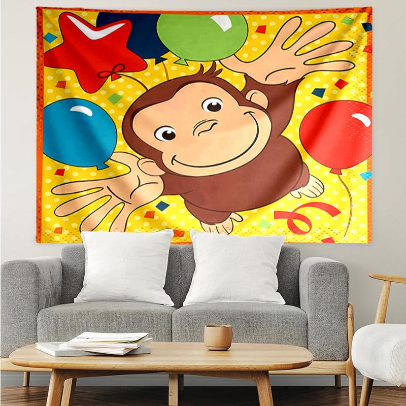 Curious George Tapestry for Bedroom Aesthetic Classroom Tapestries Wall Hanging for Living Room Dorm Office,Ideal Creative Gift
