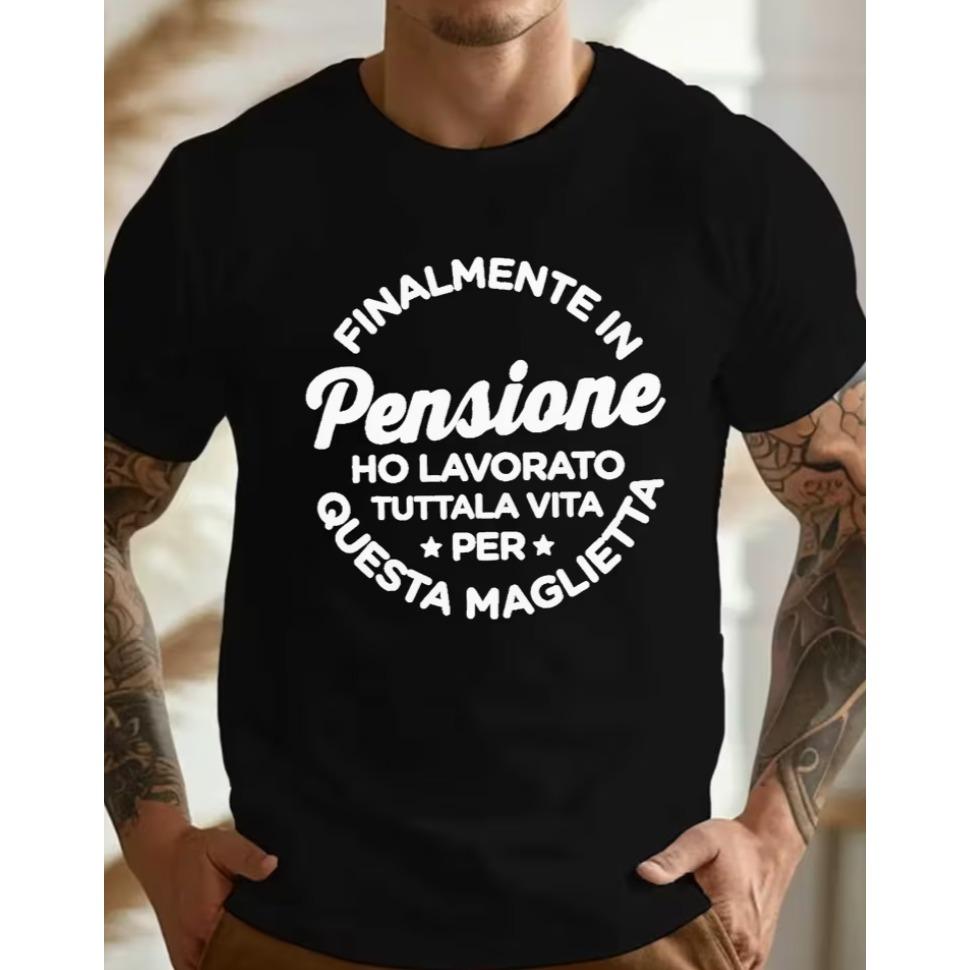T-shirt Unisex Taglia Forte Finalmente in Pensione Citazione Divertente Italiana Casual Girocollo Manica Corta Geometrica T-shirt Taglia Forte