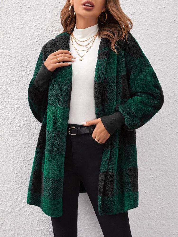 Women's Stylish Plaid Hooded Knitwear Top - Long Sleeve Elegant Autumn Sweater