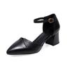 Soft Leather Middle Heel Comfortable Pointed Head Summer Bridesmaid Thick Heel One-word Buckle Bag Head Hollow Shallow Mouth Versatile Temperament San