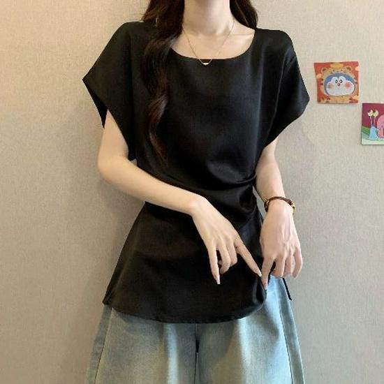 Plus Size Flutter Sleeve Slimming Summer Top - Women's Trendy Loose Fit