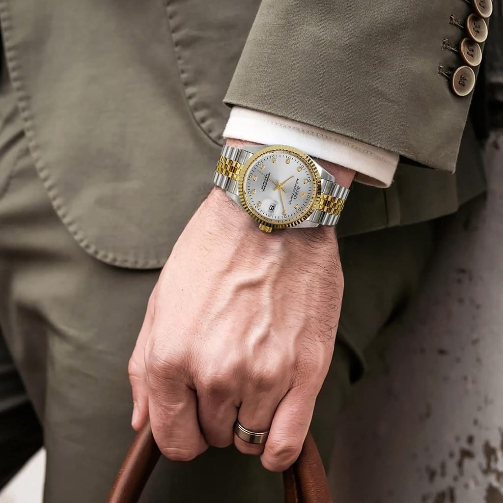 BUREI Automatische Datum Beliebte Gold Stilvolle Business-Uhr Herrenuhr, Wasserdicht, Anzeige, Mechanisch, Marke,