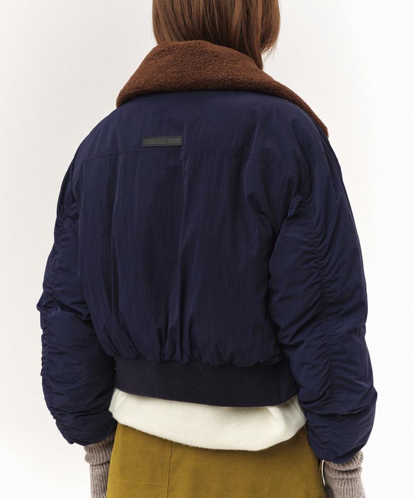 SATUR (W) Wide Collar Crop Padded Jacket Navy