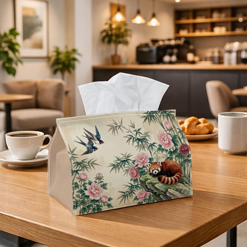 1pc Asian Red Panda Tissue Box | Multi-functional Napkin Dispenser, Two Sizes Available Suitable for Home, Parties, Car Decoration Vintage Bamboo Flor