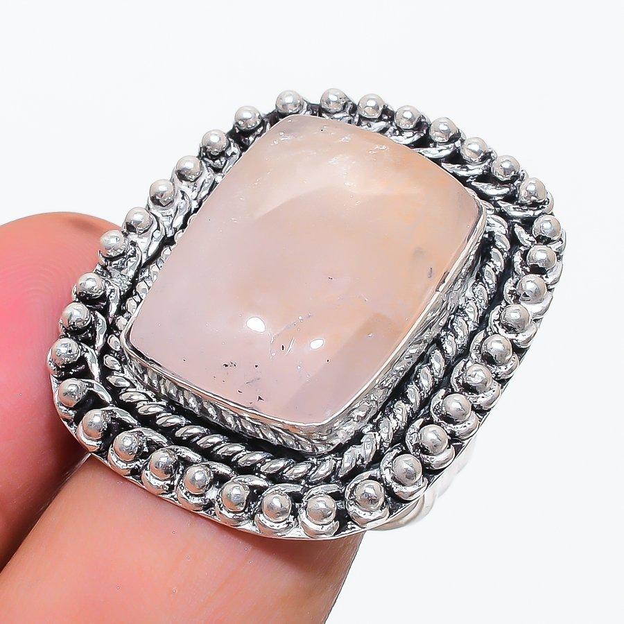 Rose Quartz Gemstone 925 Sterling Silver Jewelry Ring Size 9