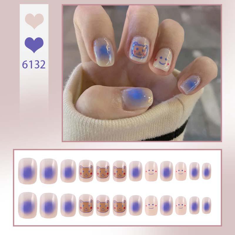 

Adorable Blue Ombre Bear Press-on Nail Art Stickers Glue Version