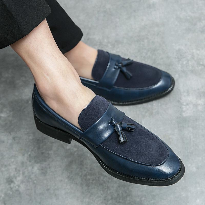 Summer Men s Leather Slip-On Loafers: British Trend, Breathable, Casual, Business Formal Shoes 44 синий