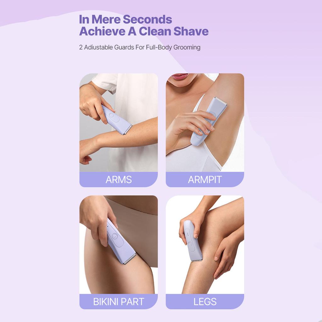 Women's Body Hair Shaver, Electric Pubic Hair Shaver, Set With 2 Guards, Replaceable Ceramic Heads, Wet And Dry Shaver, 90 Minutes Shaving