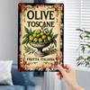 Vintage Italienische Oliven Schale Eisen Wandkunst Schild Rustikales Toskana Design mit OLIVE TOSCANE FRUTTA ITALIANA Text Innen Außen