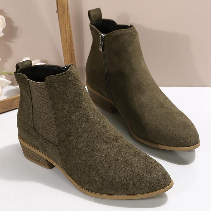 Independent Station Wish Foreign Trade Women's Shoes New Square Heel Large Size Women's Boots Suede Fashion Boots European and American Side Zipper