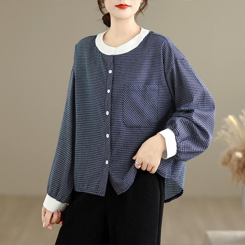 DIMANAF 2026 Women Plus Size New Autumn Blouse Shirt Long Sleeve Casual Loose Cotton Lady Tops Shirts Vintage Plaid