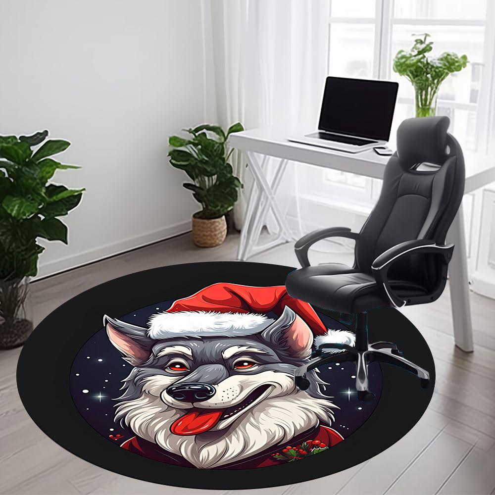 1PC Christmas Wolf Office Round Area Rug, Mat Suitable ForOffice, Under Office Chairs Bedroom Living Room Home Decor, Room Deco