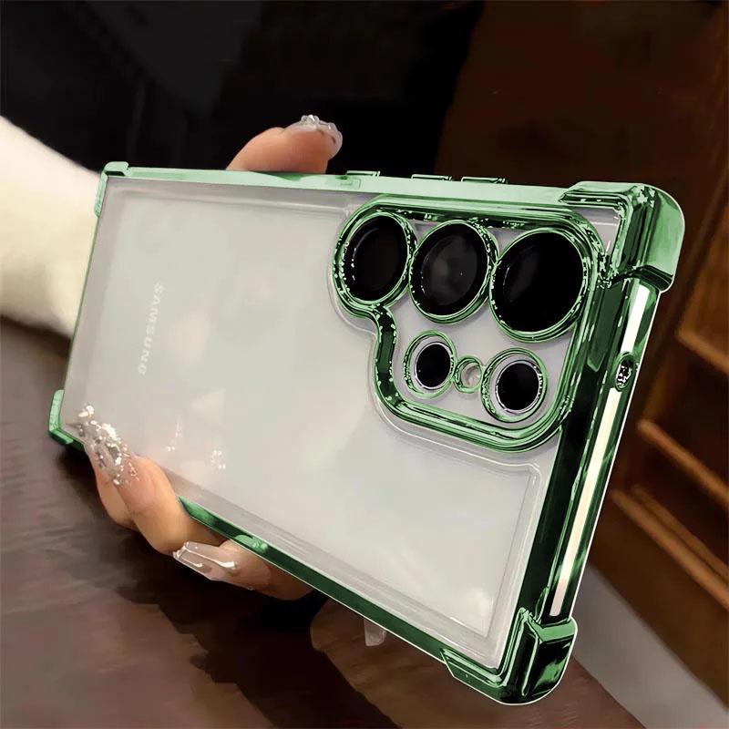 Luxury Plating Shockproof Clear Case for Samsung Galaxy S24 Ultra S25 FE Edge S23 S22 S21 S20 + Hard Acrylic Hybrid Bumper Cover