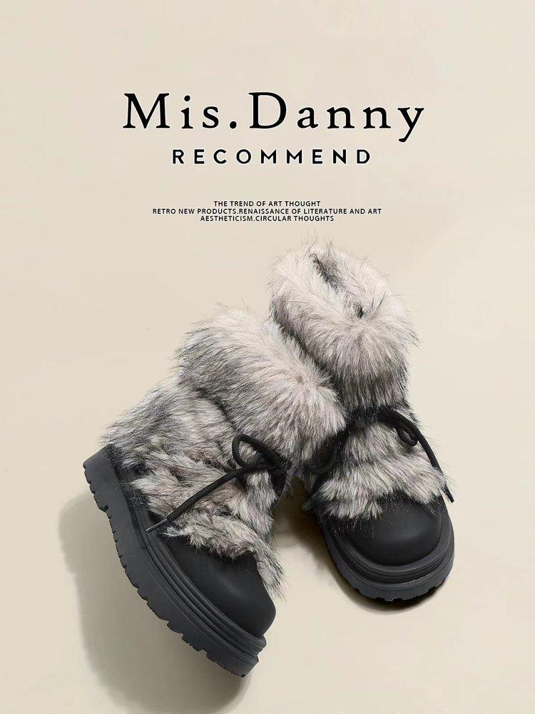 

Зимний обогреватель~ Мао Мао нескользящие зимние ботинки женские 2025 осень и зима утолщенные плюшевые туфли на платформе из хлопка с большим носком короткие ботинки 40 чёрный