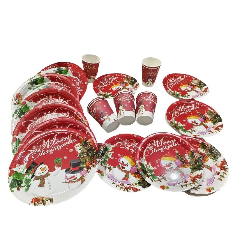 30-teiliges festliches Weihnachts-Party-Set - 9-Zoll- und 7-Zoll-Pappteller und Becher mit Schneemann-Motiv und "Merry Christmas"