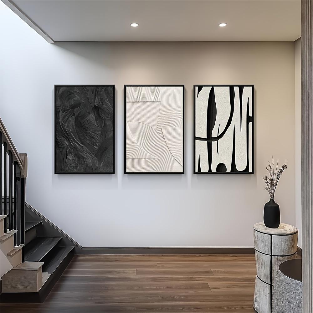 3-piece set, white abstract canvas wall art set, modern minimalist black - frameless texture painting for living room, bedroom,