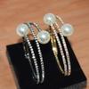 Fashion 2 Rows Imitation Pearls Rhinestone Open Bracelets Bangles Women Wedding Jewelry Party Accessries